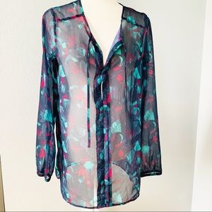 Mudd Sheer Long Sleeve Multicolor Blouse Sz Lg